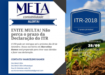 Prazo para declarar o ITR termina em setembro, alerta escritório de contabilidade de Marcelino Ramos