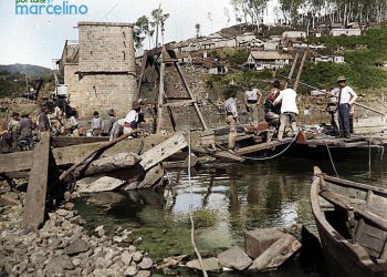 Foto rara comprova que mergulhadores foram usados para construir a ponte ferroviária em Marcelino Ramos