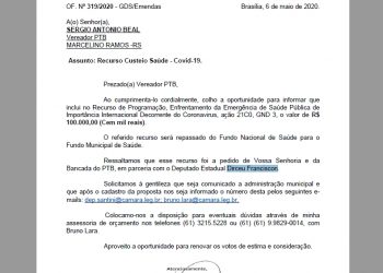 Deputado anuncia R$ 100 mil para Marcelino Ramos para combate ao Coronavírus