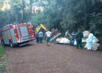 Caminhão carregado com erva mate tomba e deixa trabalhadores feridos em Gaurama