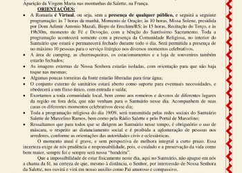 Santuário emite nota com orientações sobre a Romaria Virtual programada para o próximo dia 19