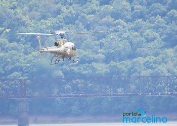 Saiba o que este helicóptero da PM de SC estava fazendo em Marcelino Ramos neste sábado